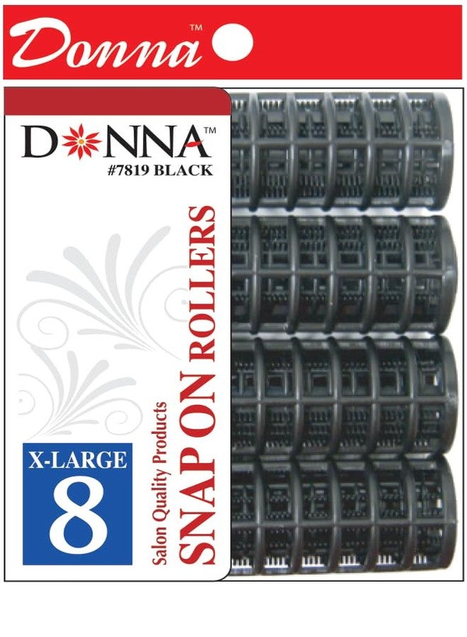 DONNA Snap on Rollers Foam Hair Rollers Curlers Hair Clips for Hairdressing Styling Heatless 1.125"(D) LARGE BLACK 8PCS - Image 1