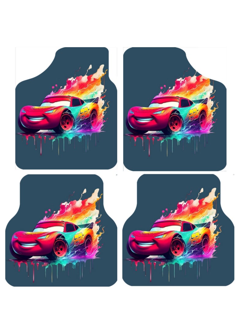 MT Best Buy Racing Car Floor Mats – 4-Piece Set, Universal Fit, Non-Slip, Waterproof, Easy to Clean, Vibrant Neon Speedster Design