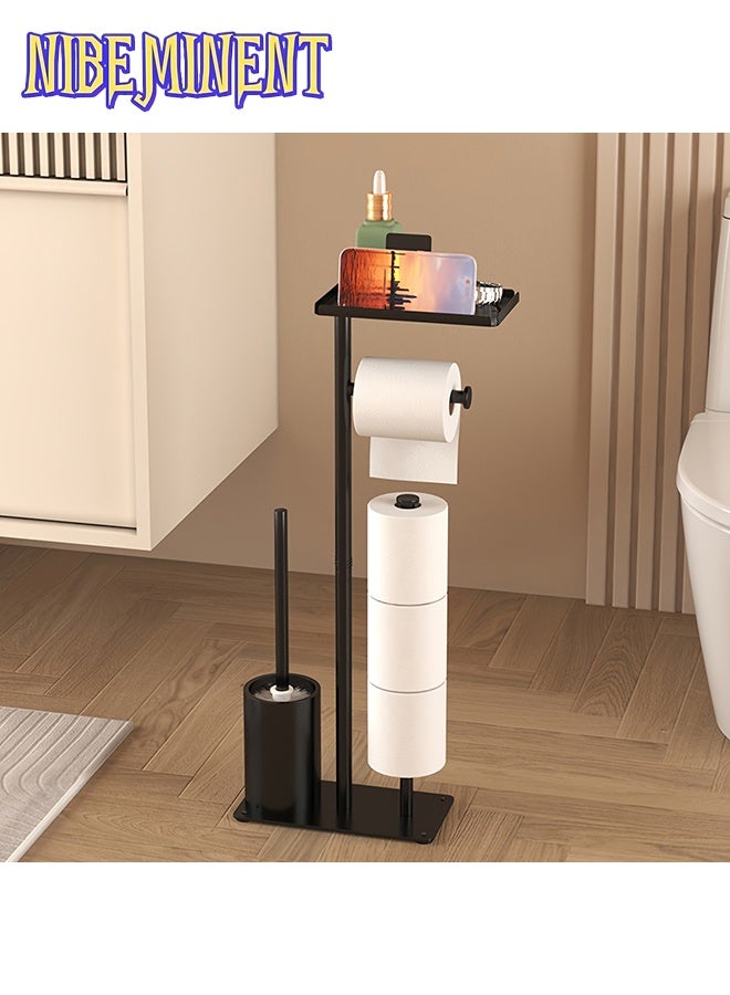 NIBEMINENT 1pc Freestanding Toilet Paper Holder with Storage - Self-Adhesive, Wrought Iron Bathroom Accessory for Tissues & Rolls, Toilet Paper Dispenser, Living Room - Image 1