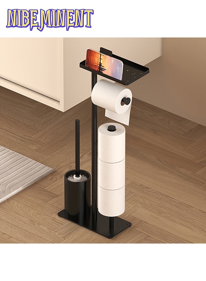 NIBEMINENT 1pc Freestanding Toilet Paper Holder with Storage - Self-Adhesive, Wrought Iron Bathroom Accessory for Tissues & Rolls, Toilet Paper Dispenser, Living Room - Image 3