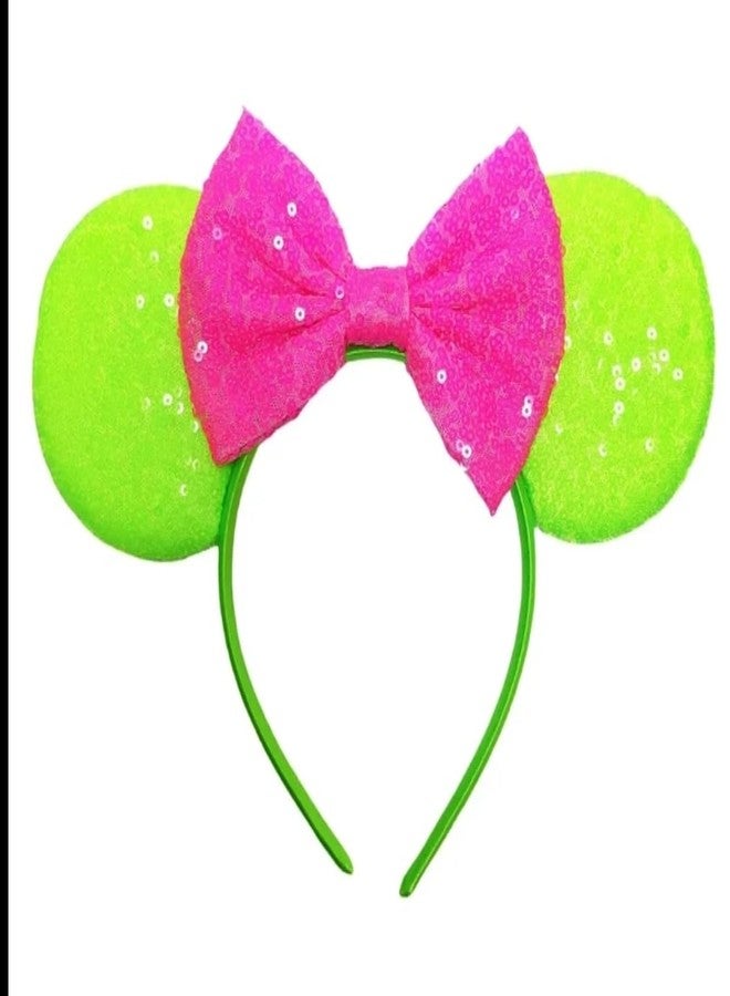 CLGIFT Minnie Ears, Red sparkle, Retro y2k, Neon Pink/Green, Classic Sequin Style, Handmade, One Size, For Teenage Girls