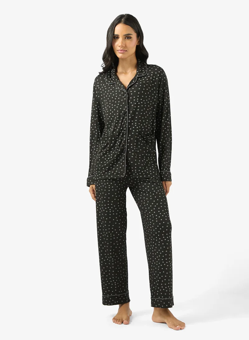 Ginger Satin Polka Dot Shirt & Pyjama Set