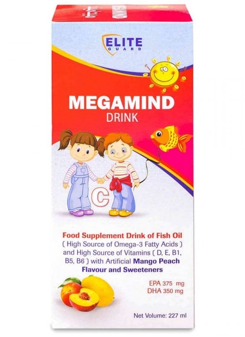 Megamind Drink Dietary Supplement Contains Fish Oil And A Source Of Vitamins With Artificial Mango And Peach Flavor And Sweeteners 227 Ml