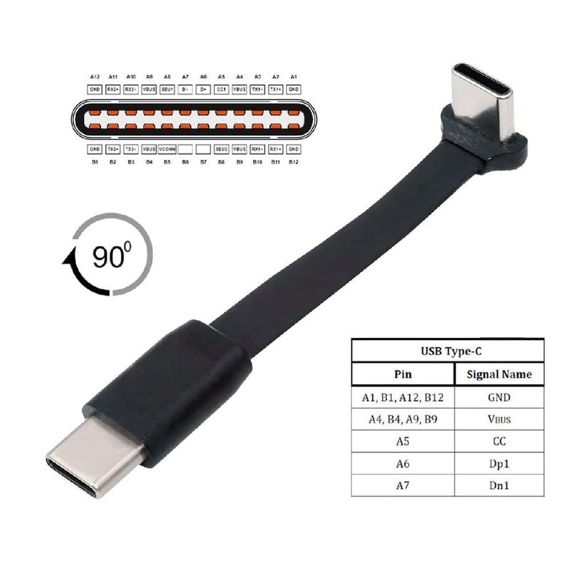 كابل شحن وبيانات USB-C من نوع C إلى USB-C بقدرة USB2.0، مسطح فائق النحافة، بزاوية 90 درجة لأعلى ولأسفل، شحن سريع بقدرة 65 واط لأجهزة الكمبيوتر المحمول والتابلت والهاتف، 6 سم - Image 5