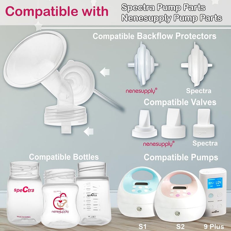 Nenesupply 15mm Pump Parts Compatible with Spectra S2 S1 9 Plus Breast Pump Replace Spectra Pump Parts and S2 Accessories Incl 15mm Flange Duckbill Valve Tubing Backflow Protector Bottle - Image 3