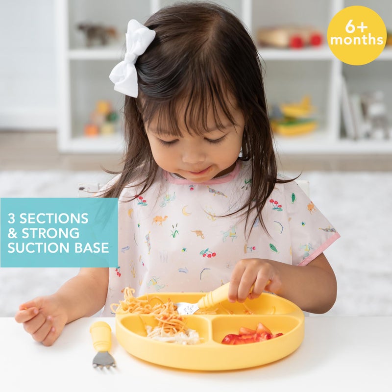 Bumkins Toddler and Baby Suction Plate, Silicone Divided Grip Dish for Babies and Kids, Baby Led Weaning, Children Supplies, Non Skid Bottom, Platinum Silicone, 6 Months Up, Tangerine and Pineapple - Image 2