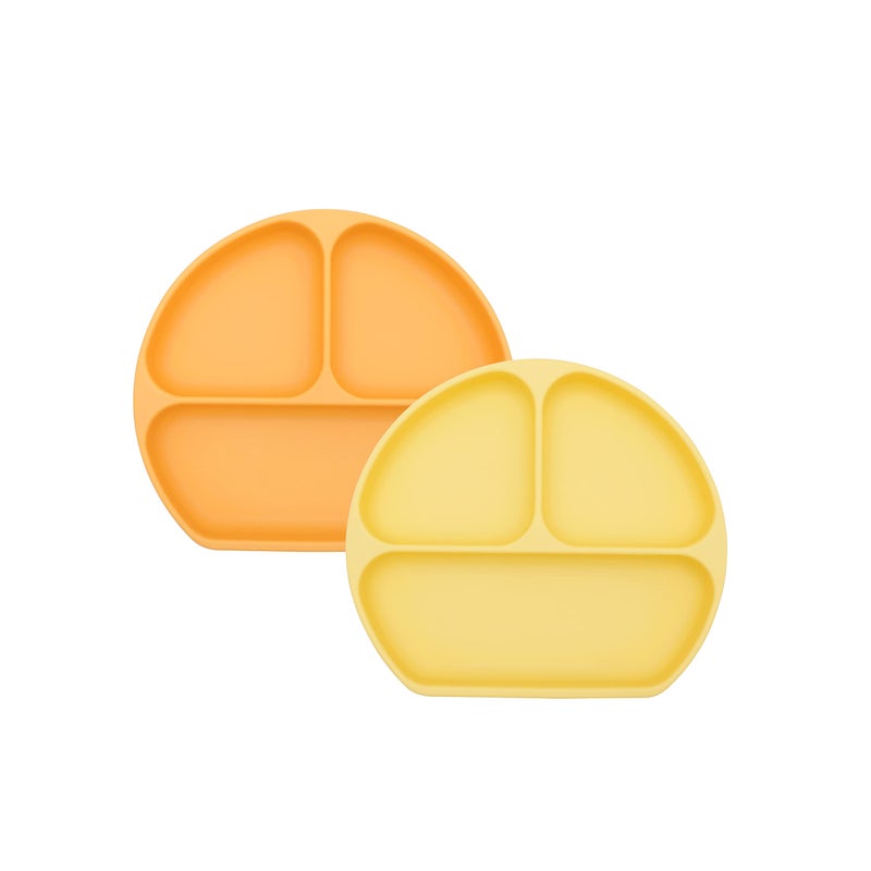 Bumkins Toddler and Baby Suction Plate, Silicone Divided Grip Dish for Babies and Kids, Baby Led Weaning, Children Supplies, Non Skid Bottom, Platinum Silicone, 6 Months Up, Tangerine and Pineapple - Image 1