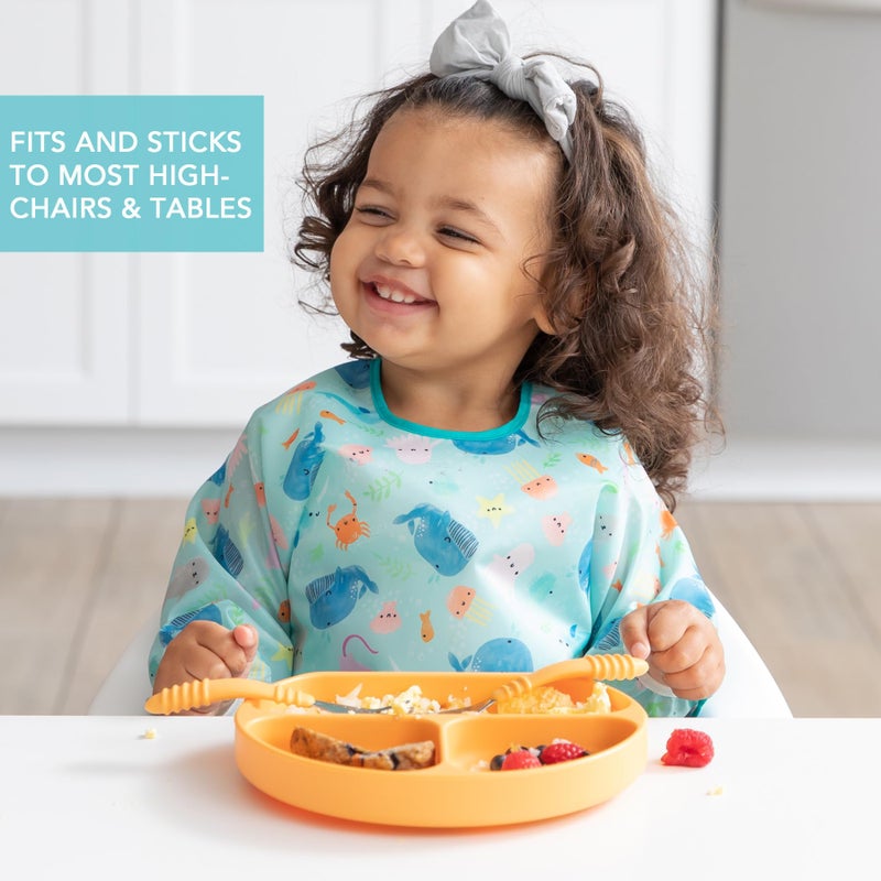 Bumkins Toddler and Baby Suction Plate, Silicone Divided Grip Dish for Babies and Kids, Baby Led Weaning, Children Supplies, Non Skid Bottom, Platinum Silicone, 6 Months Up, Tangerine and Pineapple - Image 3