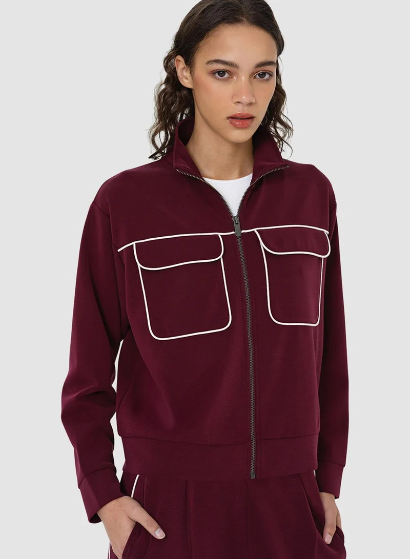 فرنش كونكشن Wren Jersey Zip Up Long Sleeve Sweatshirt