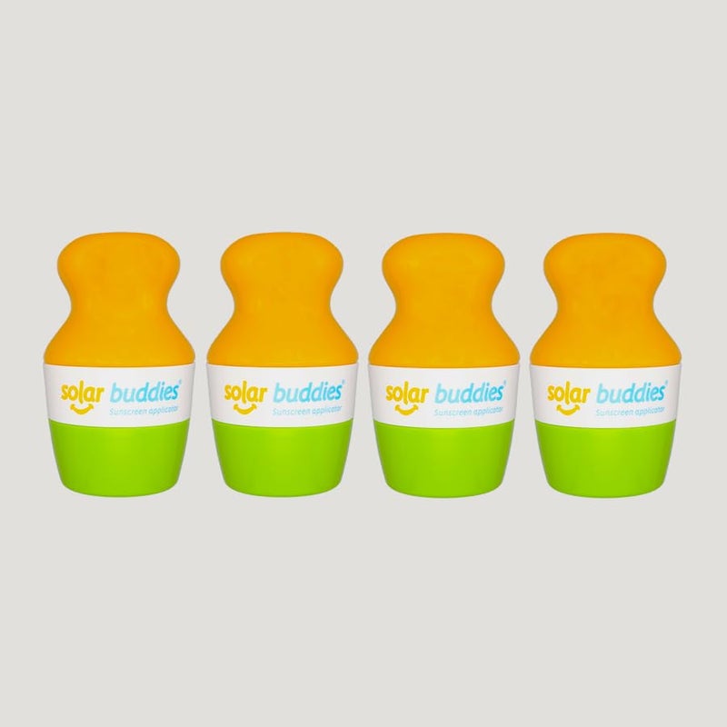 Solar Buddies Sunscreen Applicator - Green Pack of 4 - BPA-Free Refillable Roll on Sponge Sunscreen, Suncream & Lotion Applicator For Kids, Adults & Families - Holds 3.4fl oz, Perfect Size for Travel - Image 1