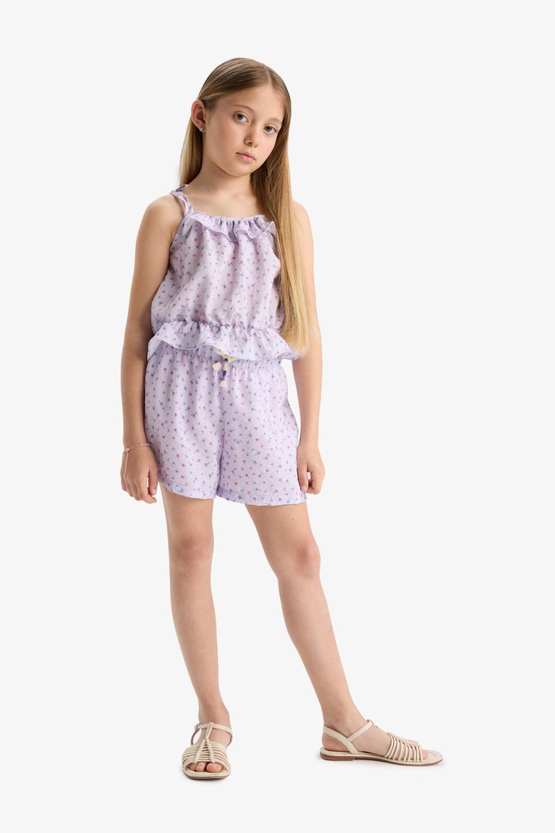 DeFacto Purple Girl Girl Elastic Waist Patterned Shorts Casual - Image 1