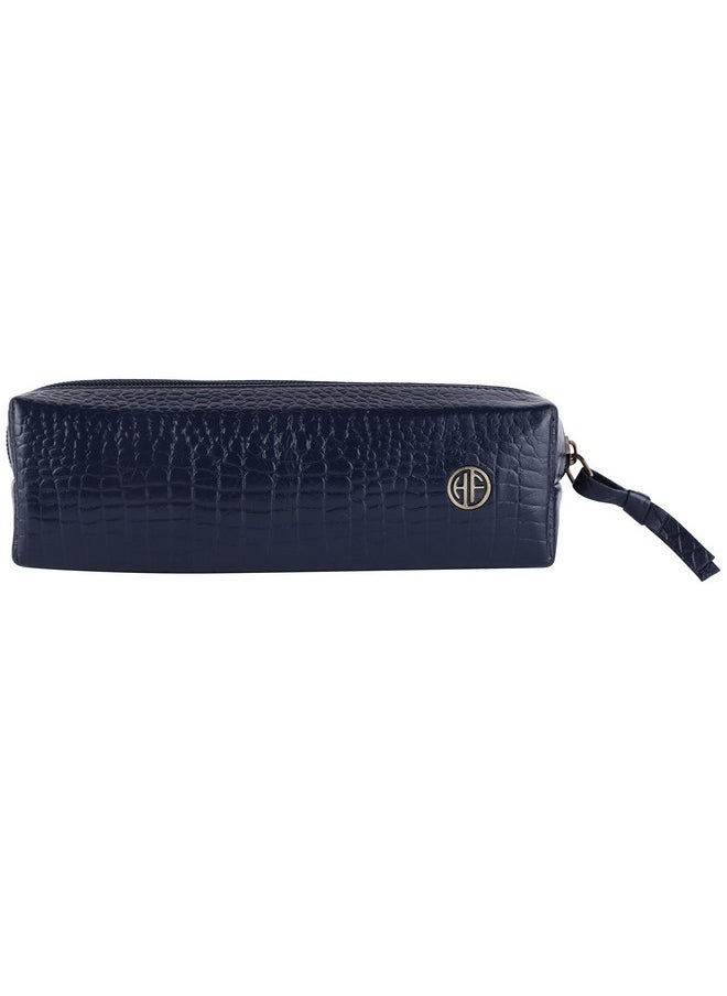 HAMMONDS FLYCATCHER - HAMMONDS FLYCATCHER Leather Utility Pouch - Multi-Use Genuine Leather Pencil Case, Cosmetic Pouch, Stationery Pouch, Coin, Makeup Brush Pouch for Women & Men - School & Office Organizer - Croc Blue - Image 1
