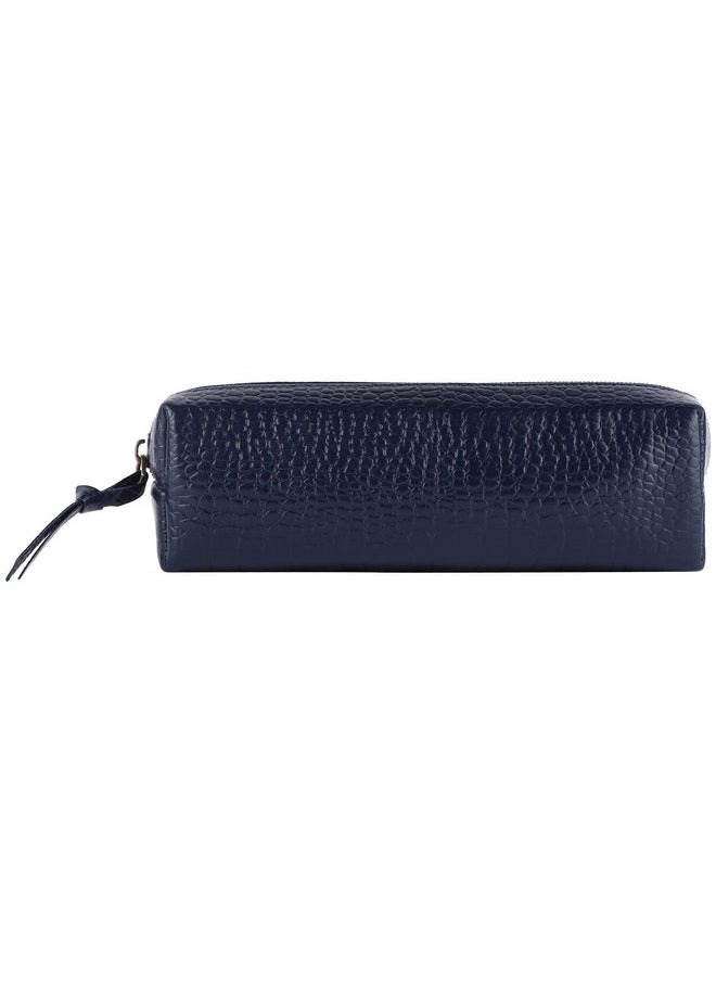 HAMMONDS FLYCATCHER - HAMMONDS FLYCATCHER Leather Utility Pouch - Multi-Use Genuine Leather Pencil Case, Cosmetic Pouch, Stationery Pouch, Coin, Makeup Brush Pouch for Women & Men - School & Office Organizer - Croc Blue - Image 1