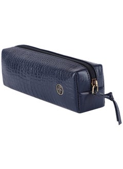 HAMMONDS FLYCATCHER HAMMONDS FLYCATCHER Leather Utility Pouch - Multi-Use Genuine Leather Pencil Case, Cosmetic Pouch, Stationery Pouch, Coin, Makeup Brush Pouch for Women & Men - School & Office Organizer - Croc Blue  - Image 1