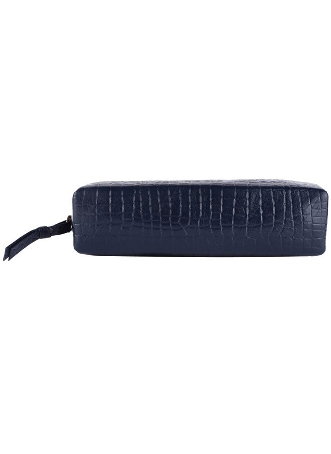 HAMMONDS FLYCATCHER - HAMMONDS FLYCATCHER Leather Utility Pouch - Multi-Use Genuine Leather Pencil Case, Cosmetic Pouch, Stationery Pouch, Coin, Makeup Brush Pouch for Women & Men - School & Office Organizer - Croc Blue - Image 1