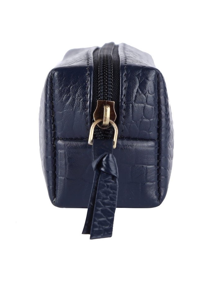 HAMMONDS FLYCATCHER - HAMMONDS FLYCATCHER Leather Utility Pouch - Multi-Use Genuine Leather Pencil Case, Cosmetic Pouch, Stationery Pouch, Coin, Makeup Brush Pouch for Women & Men - School & Office Organizer - Croc Blue - Image 1