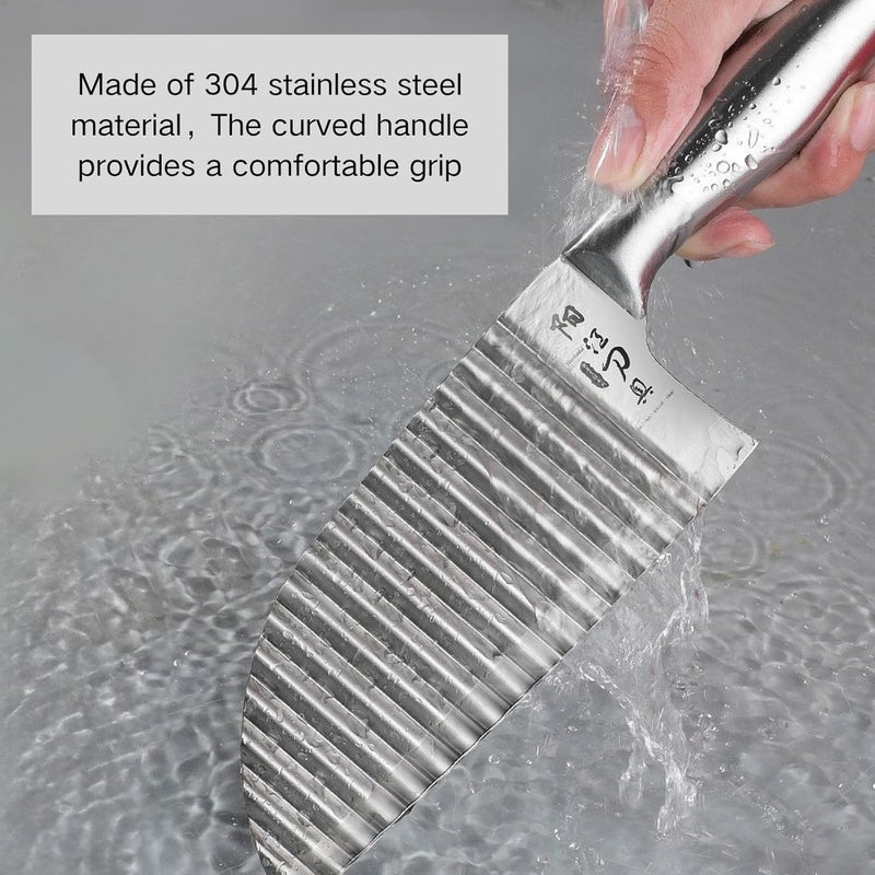 KANGDAWEI Stainless Steel Crinkle Cutter - Wavy Vegetable & Fruit Knife for Crinkle Cut Fries, Pickles, Carrots - Kitchen Gadget for BLW, Potatoes, Watermelon (【A + Peeler】) - Image 4