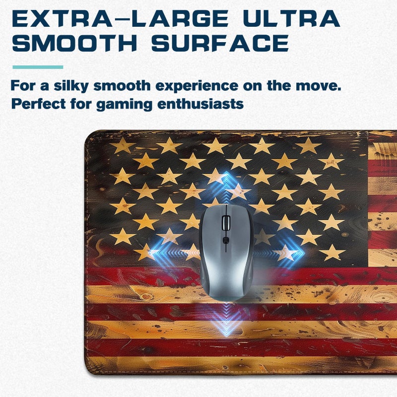 Yuhijoy Mouse Pad Gaming - Desk Mat for Keyboard and Mouse - American Antique Flag Large Mouse Pads for Desk, Gaming Mousepad with Non-Slip Base, Desks Pad (31.5" X 11.8") for Game, Office and Home - Image 4