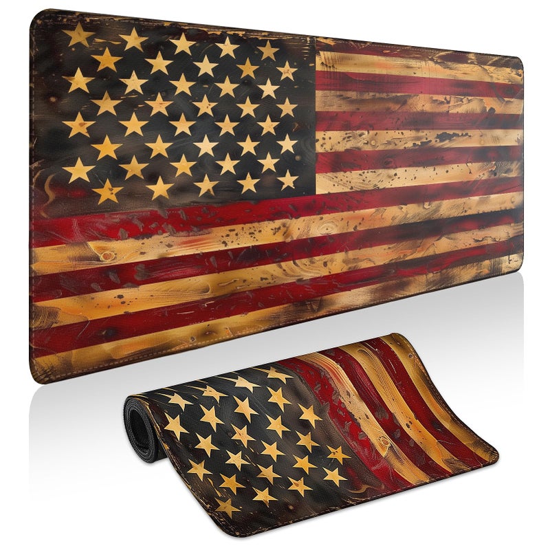 Yuhijoy Mouse Pad Gaming - Desk Mat for Keyboard and Mouse - American Antique Flag Large Mouse Pads for Desk, Gaming Mousepad with Non-Slip Base, Desks Pad (31.5" X 11.8") for Game, Office and Home - Image 1