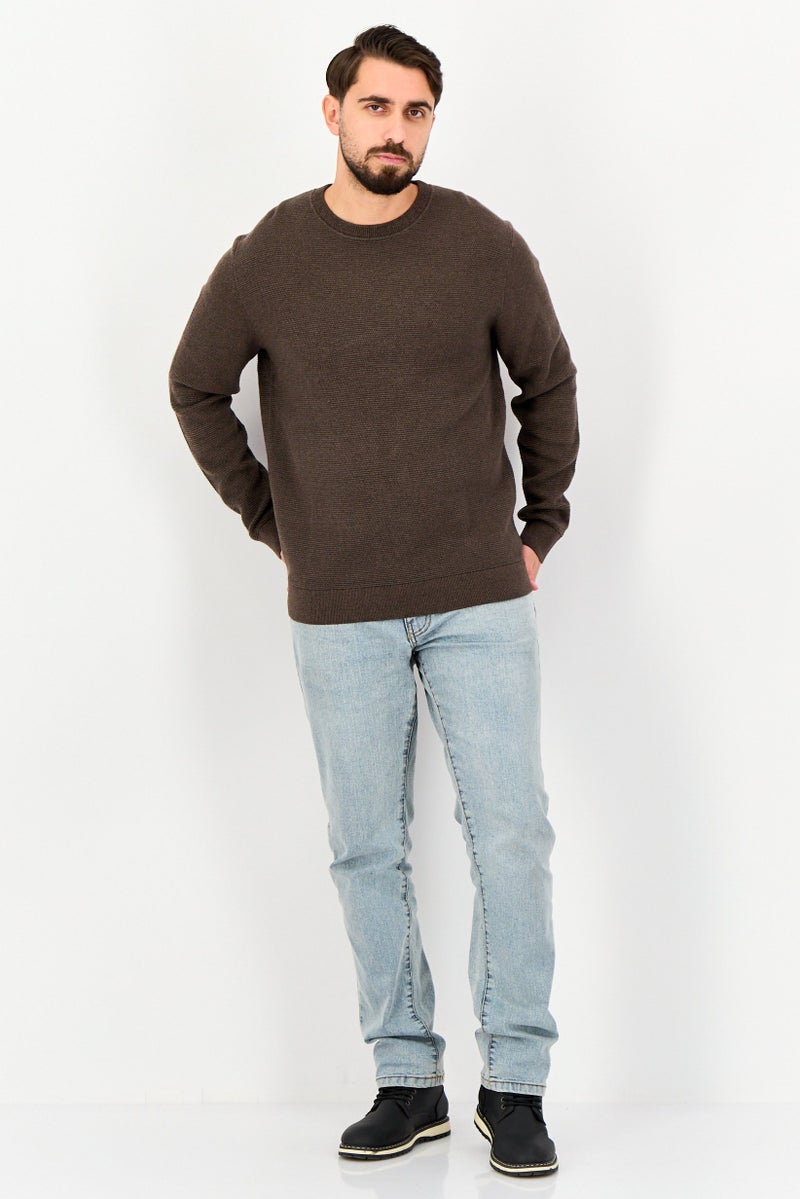 Selected Homme Men Crew Neck Textured Long Sleeve Sweater, Dark Brown - Image 2