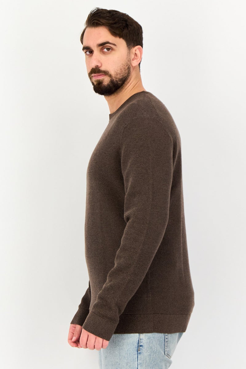 Selected Homme Men Crew Neck Textured Long Sleeve Sweater, Dark Brown - Image 4