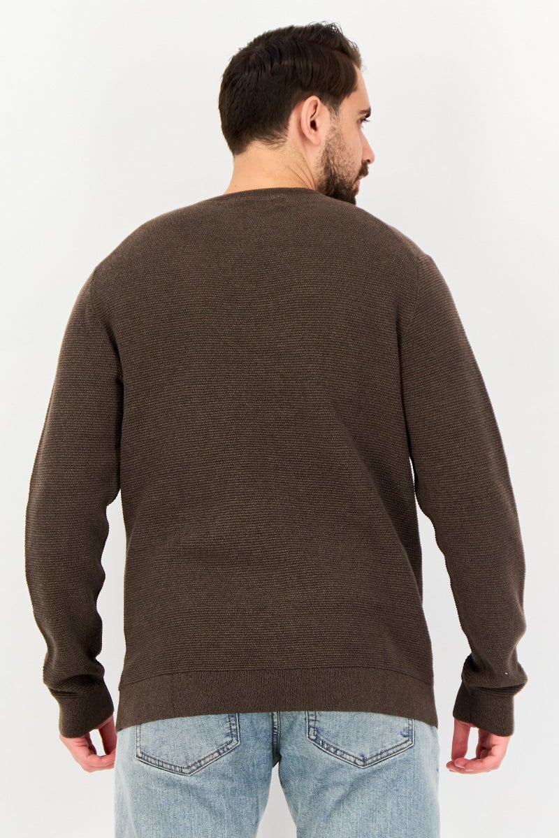 Selected Homme Men Crew Neck Textured Long Sleeve Sweater, Dark Brown - Image 3