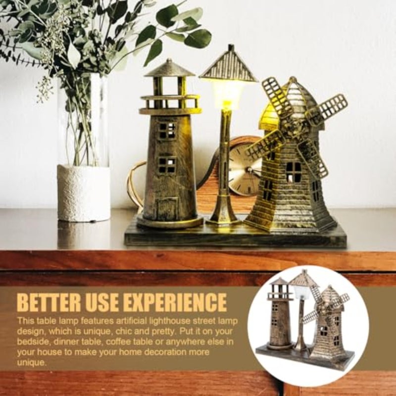 Vintage Lighthouse Night Light Soft Warm Glow Ambient Desktop Lamp, 6.10" x 5.70" x 2.55", Lightweight Resin Retro Design for Bedroom, Living Room, Office Desk, Gift for Lighthouse Lovers - Image 2