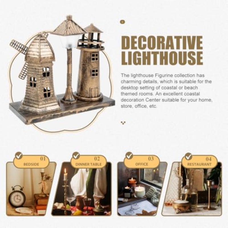 Vintage Lighthouse Night Light Soft Warm Glow Ambient Desktop Lamp, 6.10" x 5.70" x 2.55", Lightweight Resin Retro Design for Bedroom, Living Room, Office Desk, Gift for Lighthouse Lovers - Image 4