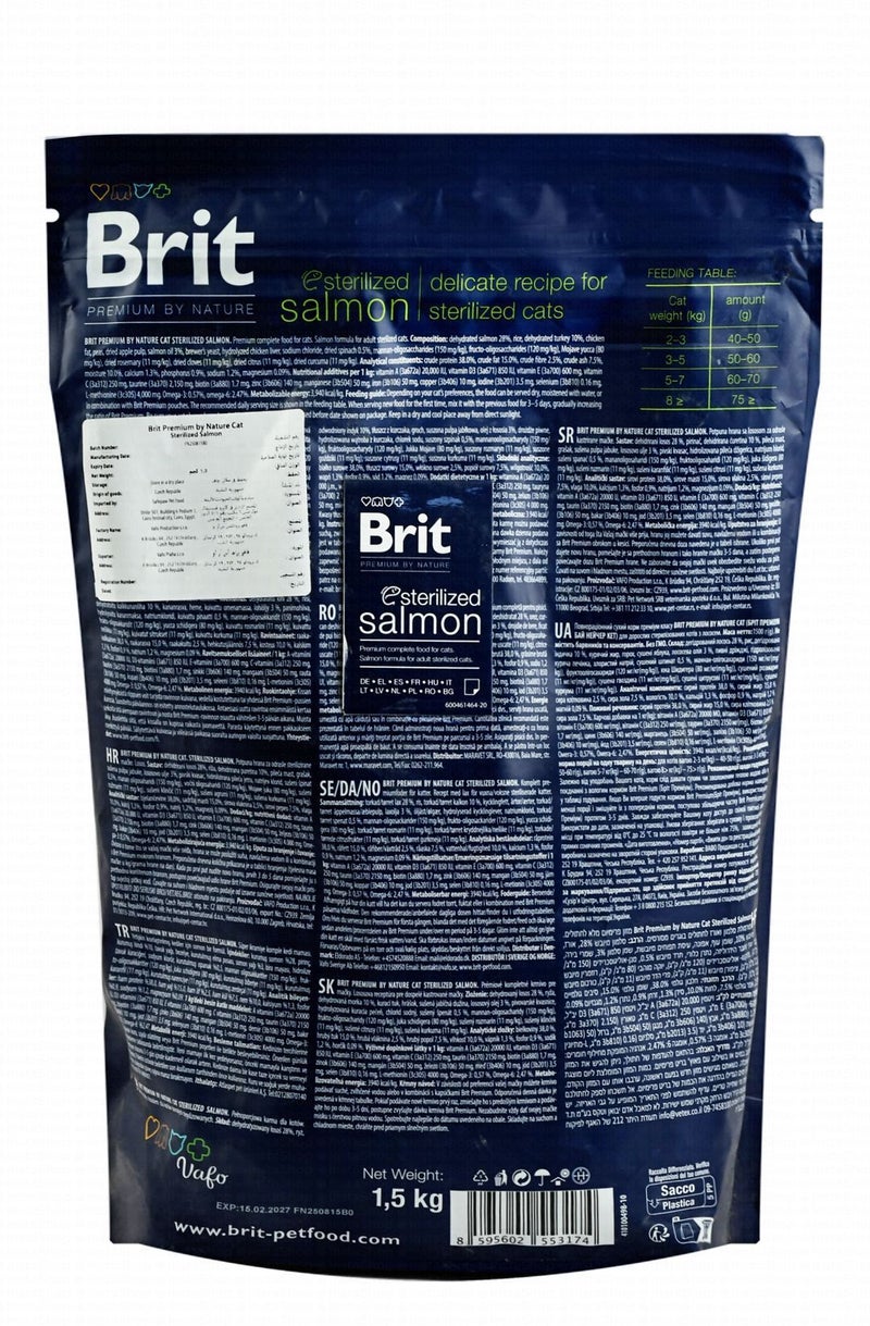 Brit Premium By Nature Dry Cat Food with Salmon for Sterilized Cats, 1.5 kg - Image 2