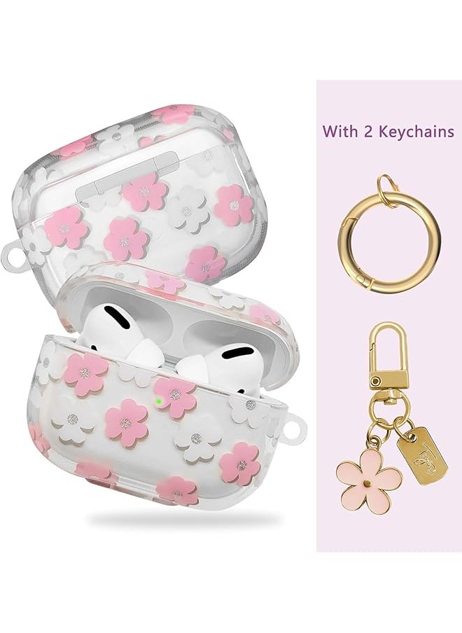 erorex - Keychain Case For Airpods 3Rd Gen 2021 Cute Clear Pink Floral Cover Protective Flower Earphone Case Soft Transparent Tpu Case Transparent Flower Pattern Case For Airpods 3 Case Women Girl - Image 1