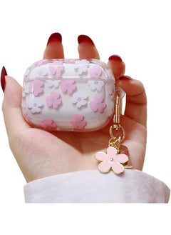 Keychain Case For Airpods 3Rd Gen 2021 Cute Clear Pink Floral Cover Protective Flower Earphone Case Soft Transparent Tpu Case Transparent Flower Pattern Case For Airpods 3 Case Women Girl