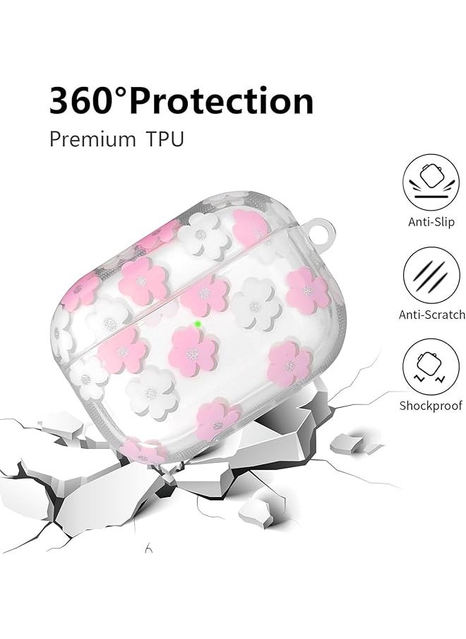 erorex - Keychain Case For Airpods 3Rd Gen 2021 Cute Clear Pink Floral Cover Protective Flower Earphone Case Soft Transparent Tpu Case Transparent Flower Pattern Case For Airpods 3 Case Women Girl - Image 1