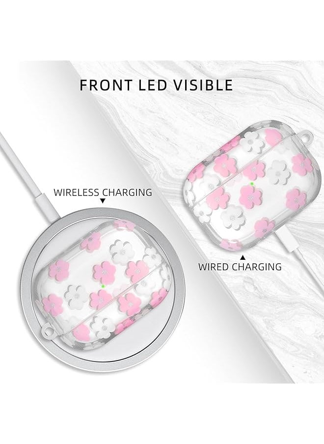 erorex - Keychain Case For Airpods 3Rd Gen 2021 Cute Clear Pink Floral Cover Protective Flower Earphone Case Soft Transparent Tpu Case Transparent Flower Pattern Case For Airpods 3 Case Women Girl - Image 1