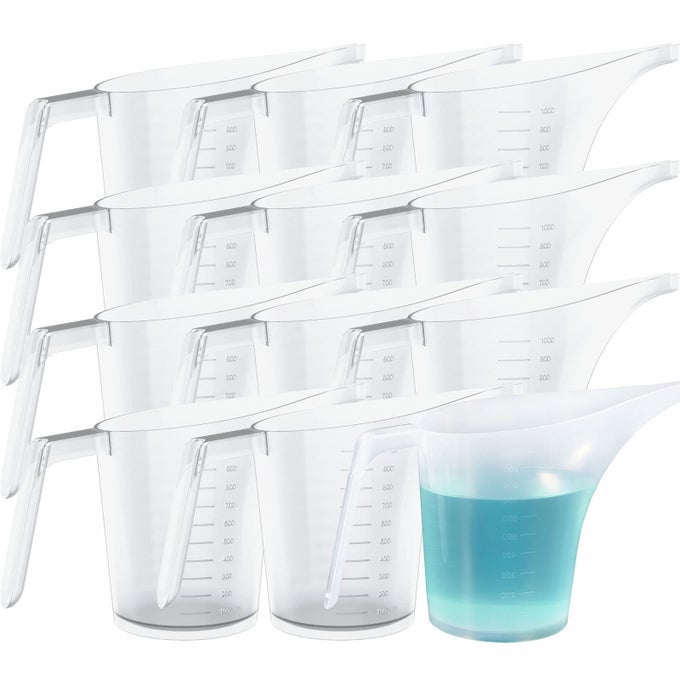 12 PACK MEASURING FUNNEL PITCHER 33OZ EASY POUR MEASURING CUP WITH LONG SPOUT FOR SOAP CAKES MAKING FILLING MUFFIN PANS BAKEWARE MOLDS OILS FLUIDS 1000ML