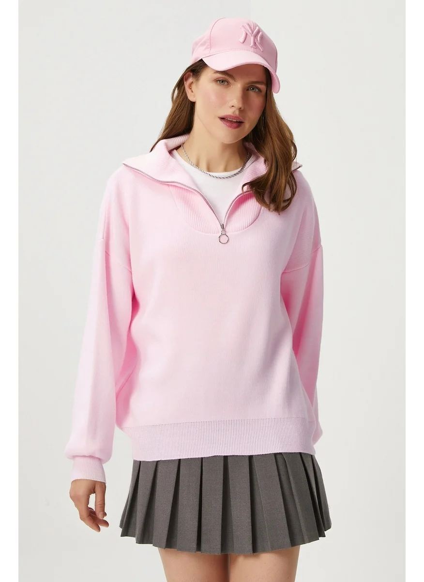 Ritnice Women Bruno Basic Zippered Pink Sweater