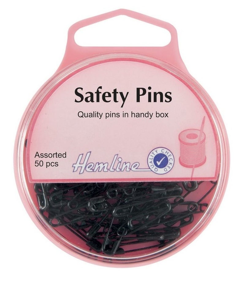 Hemline Safety Pins  Black  Assorted Sizes