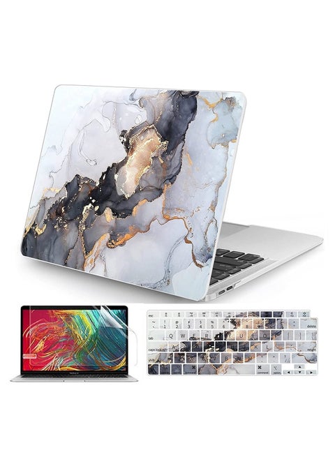 Hard Shell Case US Layout Keypad Screen Protector Compatible for Macbook New Air 13-Inch 2020 2021 Model A2337 M1 A2179 with Retina Display Touch ID Grey Marble