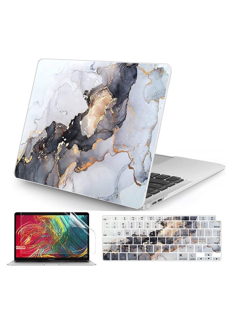 Hard Shell Case US Layout Keypad Screen Protector Compatible for Macbook New Air 13-Inch 2020 2021 Model A2337 M1 A2179 with Retina Display Touch ID Grey Marble