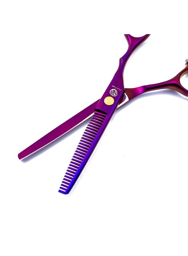 Purple Dragon 6.0 inch Purple Hair Cutting Scissors Set with Razor, Leather Scissors Case, Barber Hair Cutting Shears Hair Thinning/Texturizing Shears for Professional Hairdresser or Home Use - Image 4