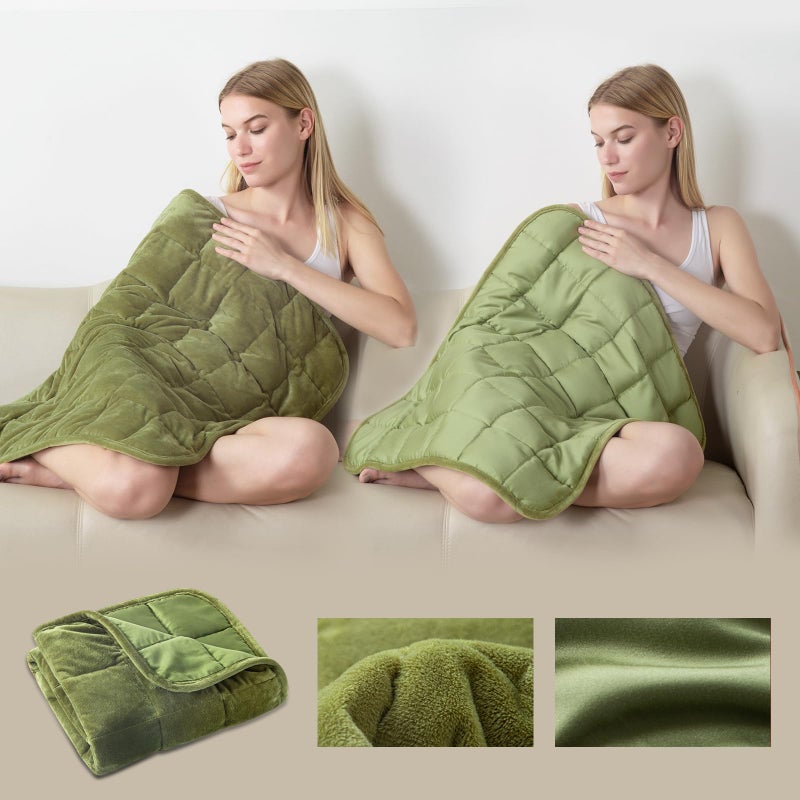 OMYSTYLE Small Weighted Blanket for Adults and Kids(Double-sided) Weighted Lap Pad 7lbs Throw for Travel Calming Relaxation-Reversible Warm Crystal Velvet and Cooling Tencel Machine Washable Green 29x24 inches - Image 1