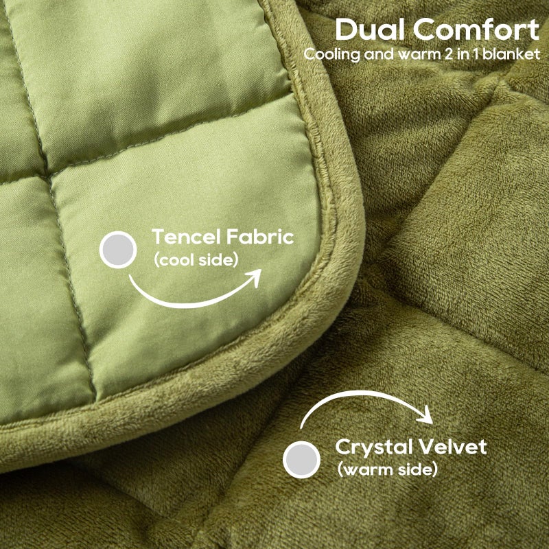 OMYSTYLE Small Weighted Blanket for Adults and Kids(Double-sided) Weighted Lap Pad 7lbs Throw for Travel Calming Relaxation-Reversible Warm Crystal Velvet and Cooling Tencel Machine Washable Green 29x24 inches - Image 2