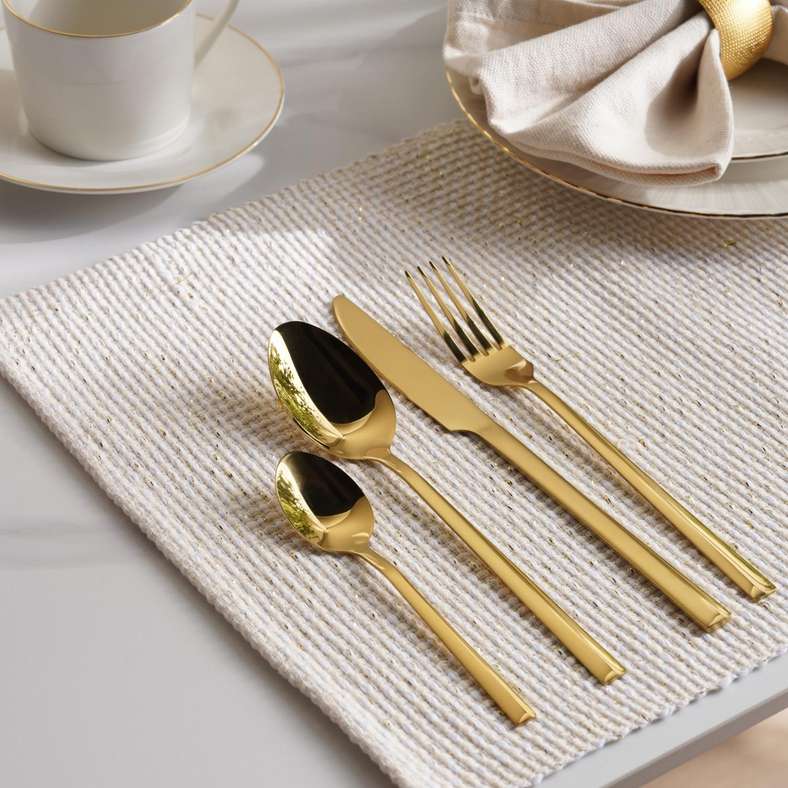 Pan Home طقم أدوات مائدة من 16 قطعة باللون الذهبي