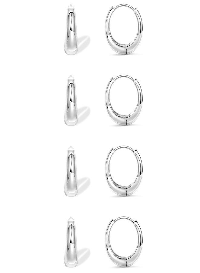 Poxtex Small Sterling Silver Huggie Hoop Earrings Set for Women, 925 Chunky Silver Earrings for Mulpitle Piercing Hypoallergenic Lightweight Trendy Jewelry, Dainty Thick Cartilage Earrings for Women's - Image 1