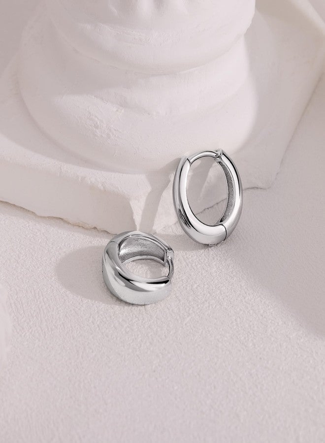 Poxtex Small Sterling Silver Huggie Hoop Earrings Set for Women, 925 Chunky Silver Earrings for Mulpitle Piercing Hypoallergenic Lightweight Trendy Jewelry, Dainty Thick Cartilage Earrings for Women's - Image 4