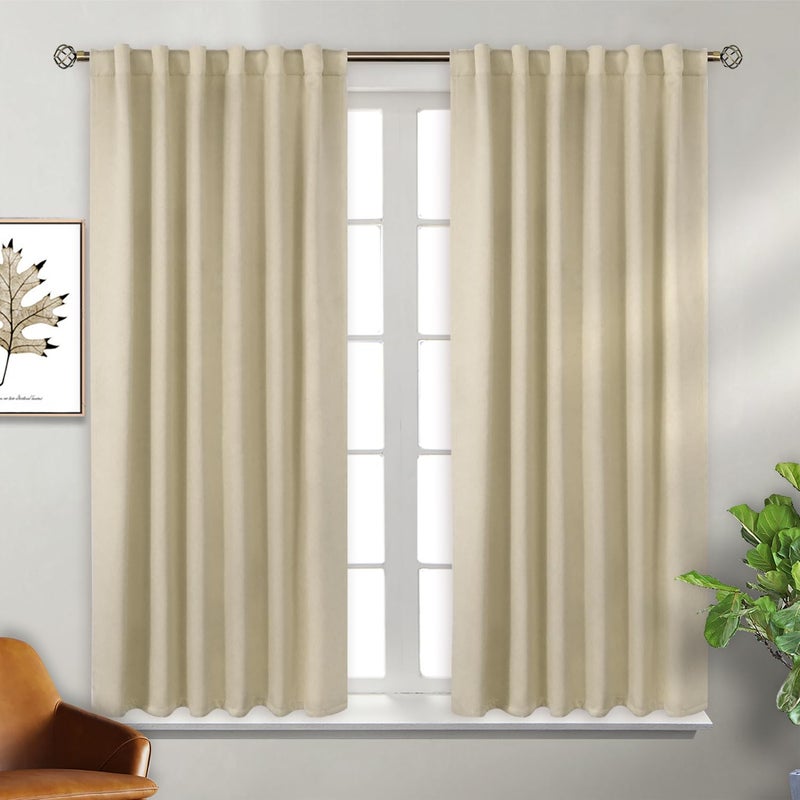 BGment Rod Pocket and Back Tab Blackout Curtains for Bedroom - Thermal Insulated Room Darkening Curtains for Living Room  2 Window Curtain Panels (52 x 54 Inch  Beige) - Image 1