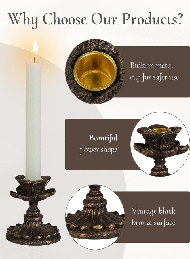 Inweder Vintage Candle Holder for Candlestick：6Pcs Resin Vintage Candlestick Holders for Table Antique Candle Holder for Mantel Black Candle Holder for Home Decor Retro Candle Holder Vintage Decor - Image 4
