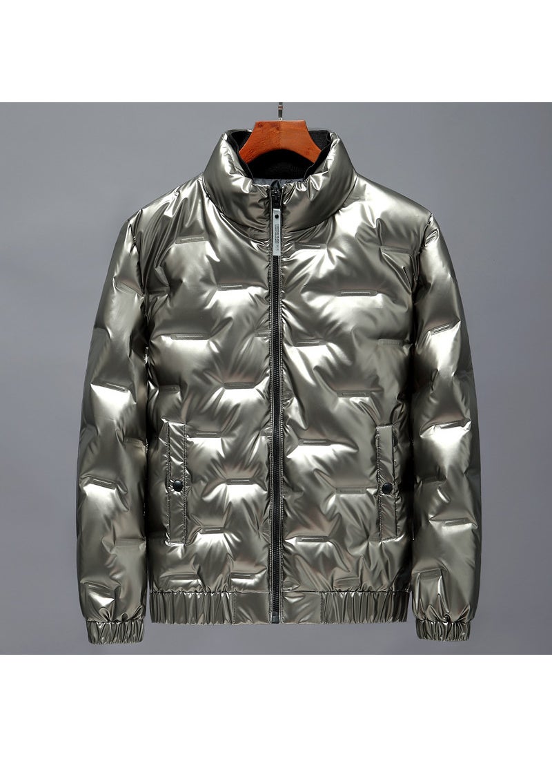 Generic - 2023 Shiny Puffer Jacket Mens Stand Collar Light Silver Gray - Image 1