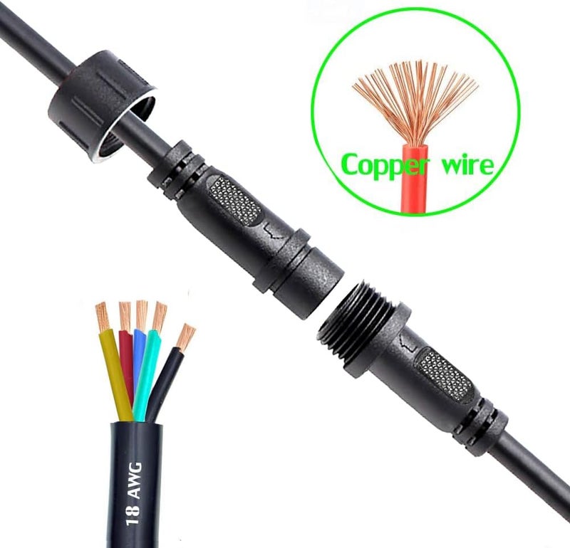 QOFOWIN موصل مقاوم للماء 5 أسلاك، موصل LED قابس 5 دبابيس ذكر وأنثى، مع كابل تمديد 18AWG IP68 بطول 20 سم للسيارة، القارب، الشاحنة، أضواء شريط LED داخلية/خارجية (5 دبابيس 3 أزواج) - Image 5
