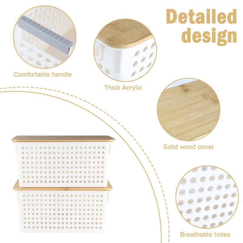 Xbopetda 2 Set Pantry Organizer and Storage, Plastic Potato and Onion Storage with Wooden Lid, Stackable Potato Storage Onion Holder, Kitchen Pantry Baskets for Onion Potato Fruit Produce Vegetable - Image 2
