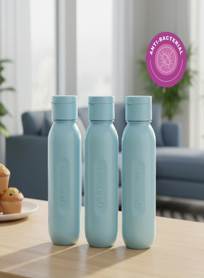 Gluman 500 ml Leak proof Plastic Claro Mini Spout Water Bottle Set of 3 | Flip-Top Spout Lid Plastic | Anti-Bacterial & BPA Free | | Ideal for Gym, Travel, School, Office, Kids - Opaque Blue - Image 2